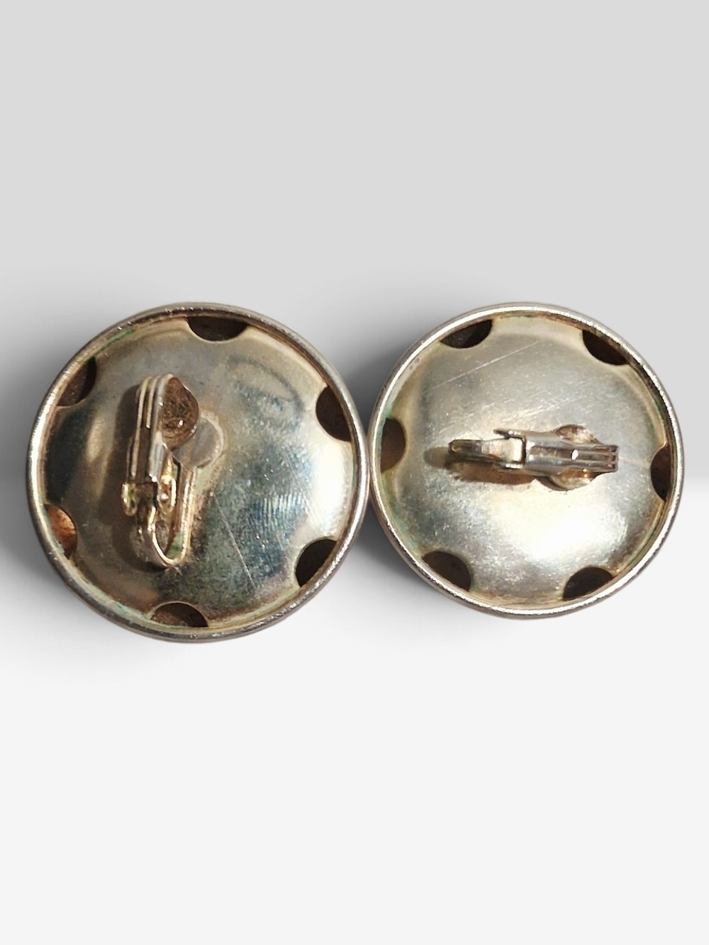 Vintage Gold Tone Large Dome Button Clip-On Earrings – Brushed Finish - Picture 2 of 2
